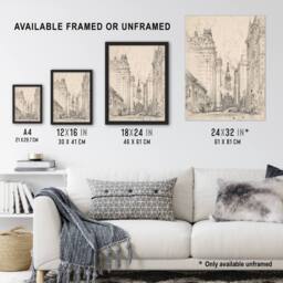 Artery8 Joseph Pennell Broad Street View Pencil Cityscape Framed Art Print in Grey - Size: A4 - thumbnail 3
