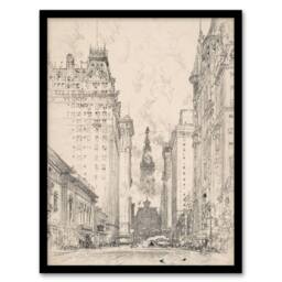 Artery8 Joseph Pennell Broad Street View Pencil Cityscape Framed Art Print in Grey - Size: A4 - thumbnail 1