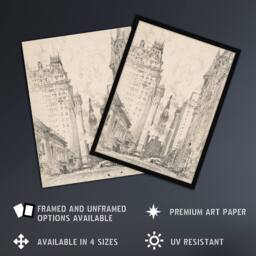 Artery8 Joseph Pennell Broad Street View Pencil Cityscape Framed Art Print in Grey - Size: A4 - thumbnail 2