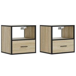 Berkfield Home Wall-mounted Bedside Cabinets 2 pcs Sonoma Oak 40x31x39.5 cm in Brown - thumbnail 2