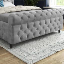 Casani Stenton Sleigh Upholstered Grey Soft Velvet Designer Bed Frame - Size: Small Single - thumbnail 7