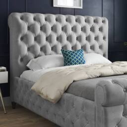 Casani Stenton Sleigh Upholstered Grey Soft Velvet Designer Bed Frame - Size: Small Single - thumbnail 6