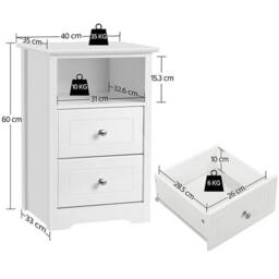 KORVIXA Wooden Bedside Tables Sofa Side Table in White - Size: 0.6m2 - thumbnail 2