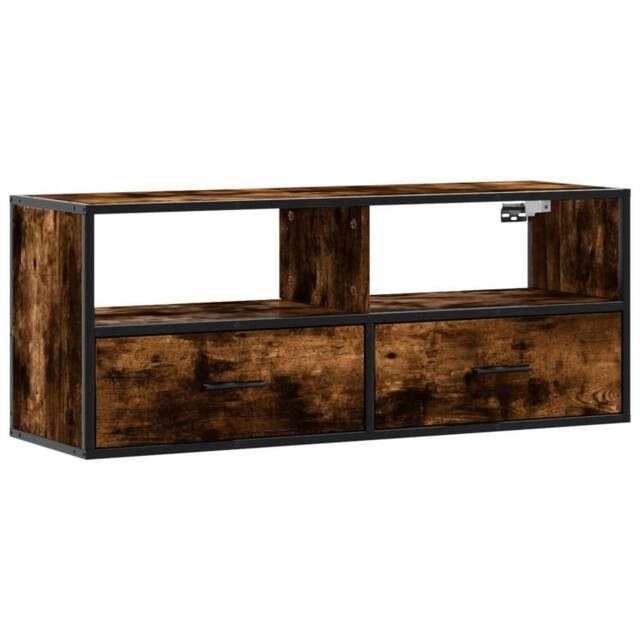 Berkfield Home TV Cabinet Smoked Oak 100x31x39.5 cm Engineered Wood & Metal in Brown - image 1