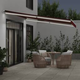Berkfield Home Manual Retractable Awning with LED Burgundy 400x350 cm in Red - thumbnail 3