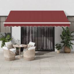 Berkfield Home Manual Retractable Awning with LED Burgundy 400x350 cm in Red