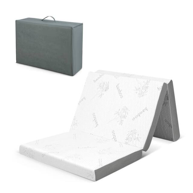 Gymax Single Size Folding Mattress Cool Gel Memory Foam With Bamboo Mesh Cover in White - image 1