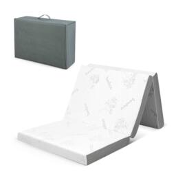Gymax Single Size Folding Mattress Cool Gel Memory Foam With Bamboo Mesh Cover in White