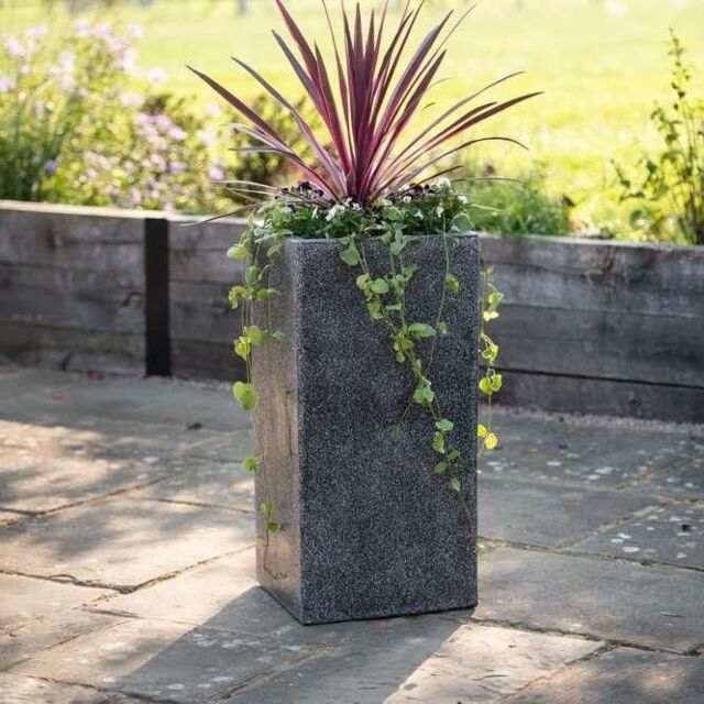 Primrose Poly Terrazzo Stone Outdoor Black Tall Cube Planter 48 Litre 60cm - image 1