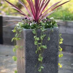 Primrose Poly Terrazzo Stone Outdoor Black Tall Cube Planter 48 Litre 60cm - thumbnail 2
