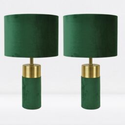 First Choice Lighting Set of 2 Green Velour Velvet Table Lamps