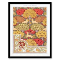 Artery8 Maurice Pillard Verneuil Framed Wall Art Stag Deer Trees Pattern in Green - Size: A4 - thumbnail 1