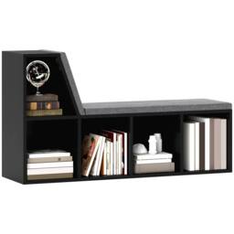 HOMCOM 2 Tier Bookcase w/ Removable Cushions Storage Cabinet for Living Room in Black - thumbnail 2