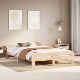 Berkfield Home Bed Frame without Mattress 150x200 cm King Size Solid Wood Pine in Brown - thumbnail 1