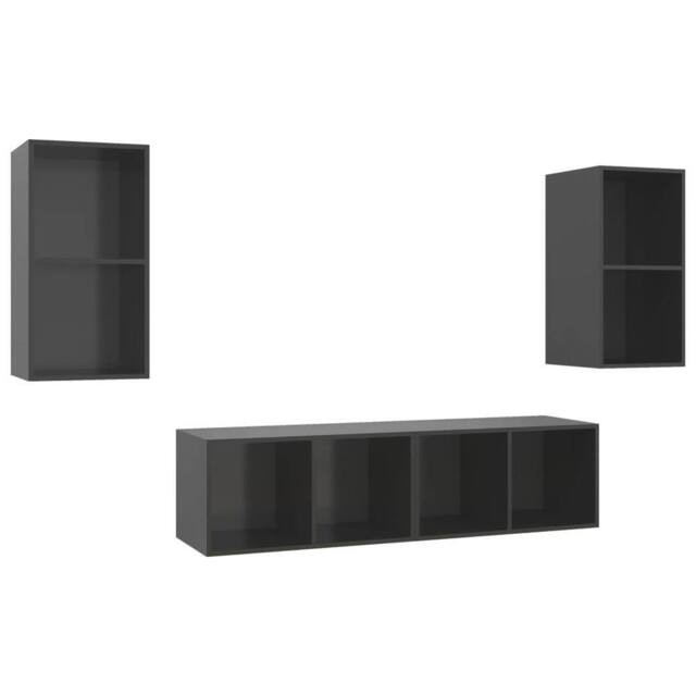 Berkfield Home Wall-mounted TV Cabinets 4 pcs High Gloss Grey Engineered Wood - image 1