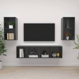 Berkfield Home Wall-mounted TV Cabinets 4 pcs High Gloss Grey Engineered Wood - thumbnail 2