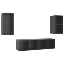 Berkfield Home Wall-mounted TV Cabinets 4 pcs High Gloss Grey Engineered Wood - thumbnail 1