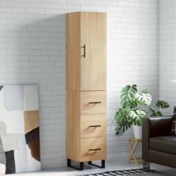 Berkfield Home Highboard Sonoma Oak 34.5x34x180 cm Engineered Wood in Light Tan - thumbnail 2