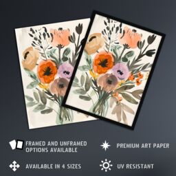 Artery8 Flower Bouquet Vase Abstract Floral Watercolour Framed Wall Art - Size: A4 - thumbnail 2