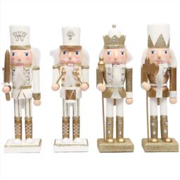 Shatchi 25cm Gold Wooden Nutcrackers Soldiers King Drummer Christmas Ornament 4pcs Set