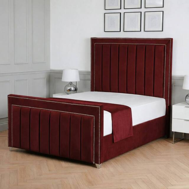 Living Comfort Bedz Royale Plush Velvet Upholstered Bed Slatted Base with 48Inch Headboard in Maroon - Size: Single - image 1