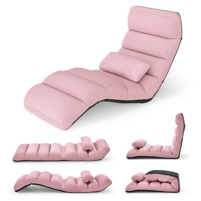 Gymax Upholstered Floor Chaise Lounge 5-Position Foldable Gaming Seat in Pink - image 1