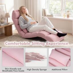Gymax Upholstered Floor Chaise Lounge 5-Position Foldable Gaming Seat in Pink - thumbnail 5