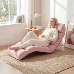 Gymax Upholstered Floor Chaise Lounge 5-Position Foldable Gaming Seat in Pink - thumbnail 3