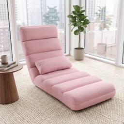 Gymax Upholstered Floor Chaise Lounge 5-Position Foldable Gaming Seat in Pink - thumbnail 8