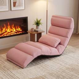 Gymax Upholstered Floor Chaise Lounge 5-Position Foldable Gaming Seat in Pink - thumbnail 9