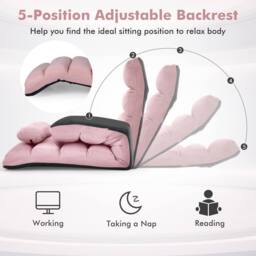 Gymax Upholstered Floor Chaise Lounge 5-Position Foldable Gaming Seat in Pink - thumbnail 4