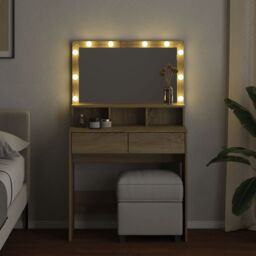 Berkfield Home Dressing Table with LED Sonoma Oak 80x41x134.5 cm in Brown - thumbnail 3