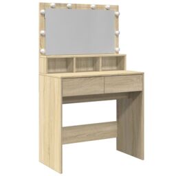 Berkfield Home Dressing Table with LED Sonoma Oak 80x41x134.5 cm in Brown - thumbnail 2