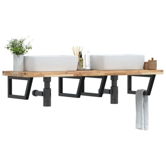 Berkfield Home Basin Shelf Wall Mounted Steel & Solid Wood Acacia in Brown - image 1