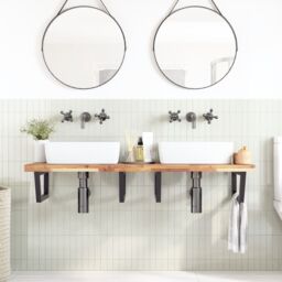 Berkfield Home Basin Shelf Wall Mounted Steel & Solid Wood Acacia in Brown - thumbnail 3