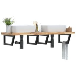 Berkfield Home Basin Shelf Wall Mounted Steel & Solid Wood Acacia in Brown - thumbnail 1