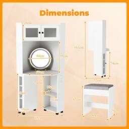 Gymax Corner Dressing Table With Lights Cushioned Stool & Charging Station in White - thumbnail 2