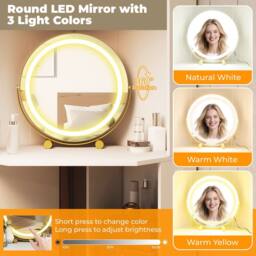 Gymax Corner Dressing Table With Lights Cushioned Stool & Charging Station in White - thumbnail 7