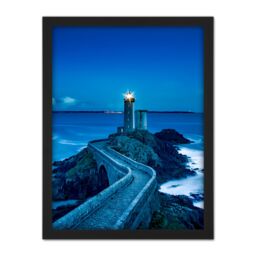 "Artery8 Wall Art Print Plouzane France Lighthouse Pier Night Photo Large Framed Wall Décor Art in White - Size: W18"" x H24""" - thumbnail 1
