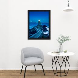 "Artery8 Wall Art Print Plouzane France Lighthouse Pier Night Photo Large Framed Wall Décor Art in White - Size: W18"" x H24""" - thumbnail 2