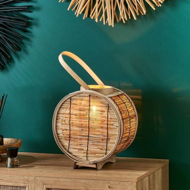 Wyld and Coco Natural Rattan Lantern 30 cm with Glass Candle Holder Brown - image 1