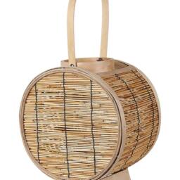 Wyld and Coco Natural Rattan Lantern 30 cm with Glass Candle Holder Brown - thumbnail 2
