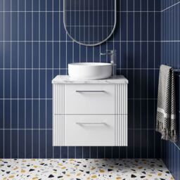 Balterley 2 Drawer Wall Hung Vanity Unit Marble Laminate Worktop, White 600mm - thumbnail 8