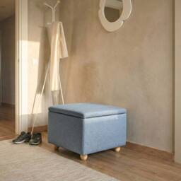 Wyld and Coco Blue Woven Fabric Storage Pouffe With Water-Repellent Finish