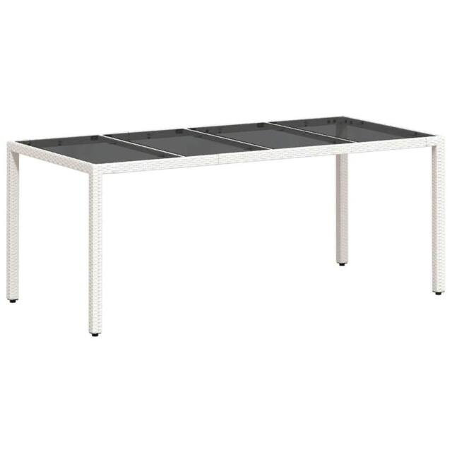 Berkfield Home Garden Table with Glass Top White 190x90x75 cm Poly Rattan - Size: 190 x 90 x 75 cm - image 1