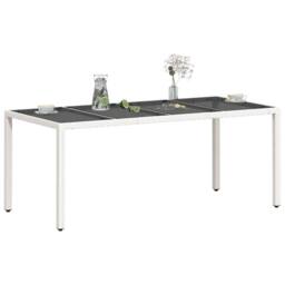 Berkfield Home Garden Table with Glass Top White 190x90x75 cm Poly Rattan - Size: 190 x 90 x 75 cm - thumbnail 4