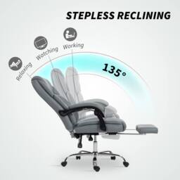STILVORA Grey Faux Leather Reclining Office Chair with Footrest - thumbnail 9