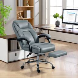 STILVORA Grey Faux Leather Reclining Office Chair with Footrest - thumbnail 2