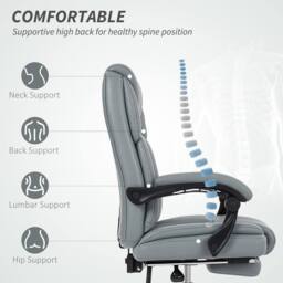 STILVORA Grey Faux Leather Reclining Office Chair with Footrest - thumbnail 7