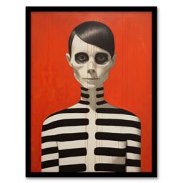 Artery8 Emo Phase By Ryan Ramirez Black On Orange Coral Skeleton Bold Vibrant Halloween Artwork Painting Art Print Framed Poster Wall Decor - Size: A4 - thumbnail 1